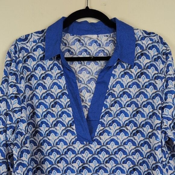 Sigrid Olsen Linen Popover 3/4 Length Sleeve Blouse Top Size XL Amalfi Blue - Picture 3 of 8